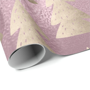 Papier Cadeau Élégant motif moderne de Noël doré et rose
