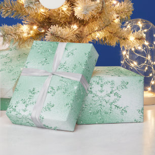 Papier Cadeau Élégant Motif moderne de Noël vert Snowflake