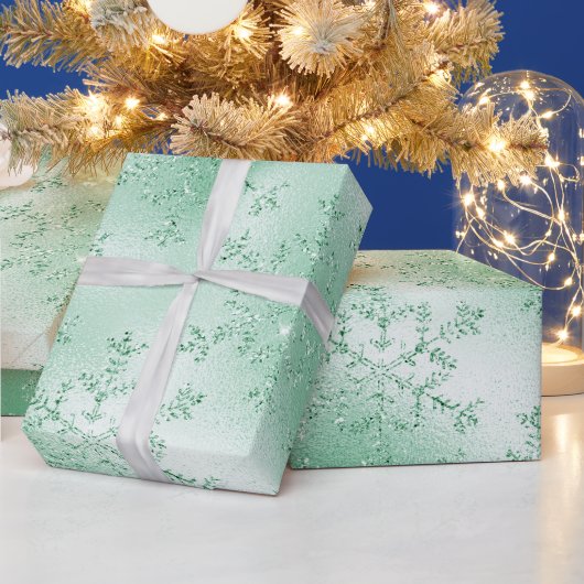 Papier Cadeau Élégant Motif moderne de Noël vert Snowflake (Vacances)