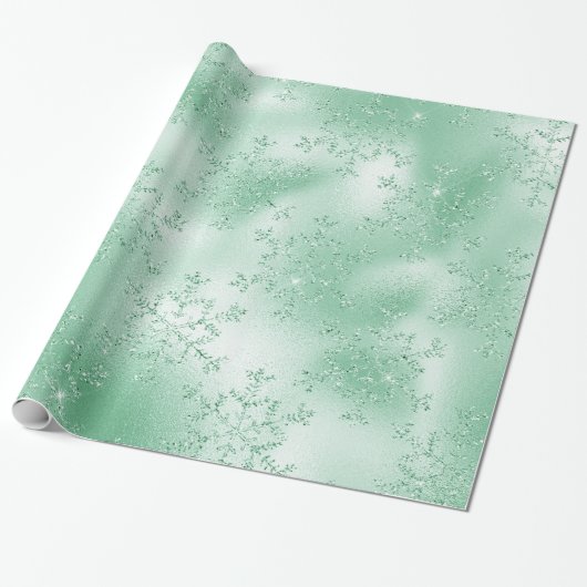 Papier Cadeau Élégant Motif moderne de Noël vert Snowflake (Déroulé)