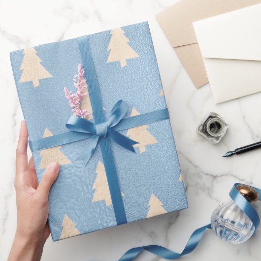 Papier Cadeau Elégant motif moderne or & bleu sapin de Noël (Cadeaux)