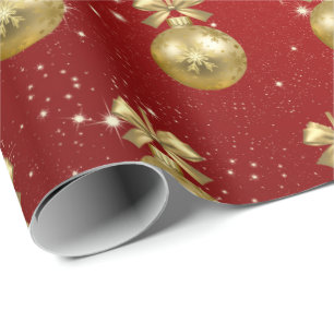 Papier Cadeau Élégant Motif or & rouge ornement de Noël