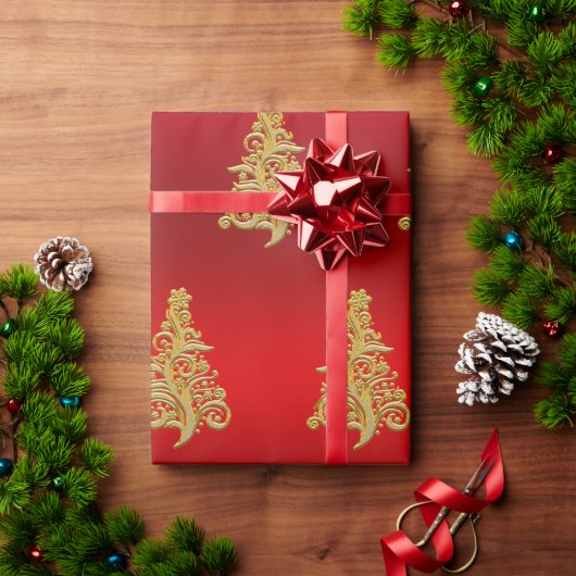Papier Cadeau Élégant Motif or & rouge sapin de Noël (Cadeau de vacances)