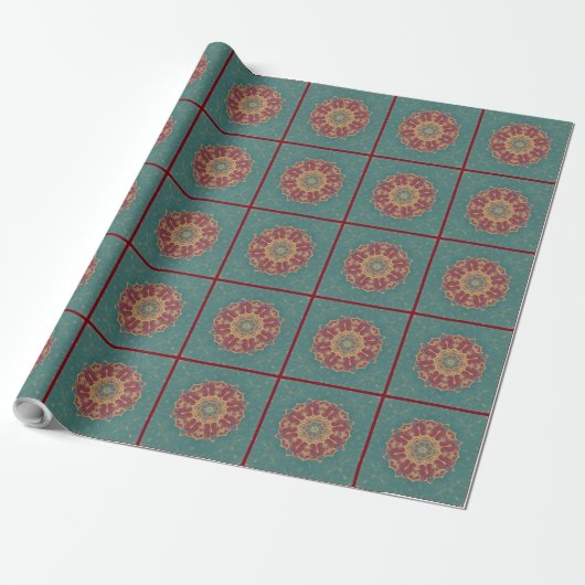Papier Cadeau Elégant motif orienté turquoise (Déroulé)