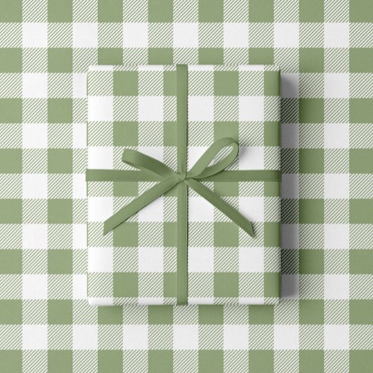 Papier Cadeau Élégant Motif Plaid Vert Sage