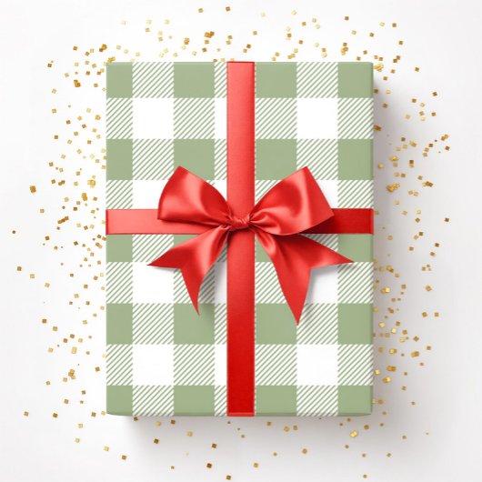 Papier Cadeau Élégant Motif Plaid Vert Sage