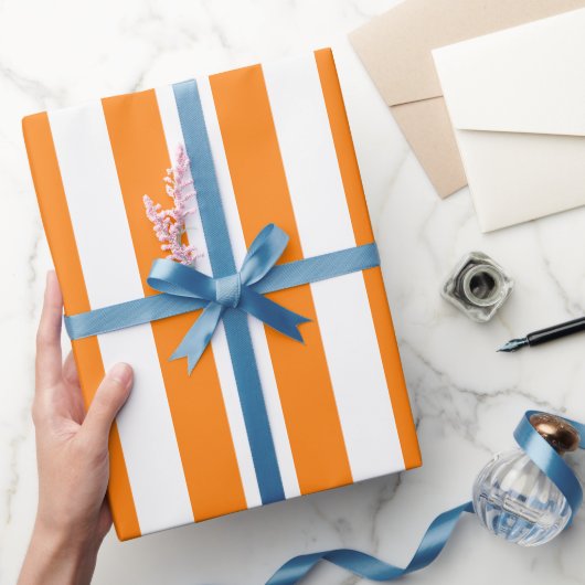 Papier Cadeau Élégant Motif rayé blanc et orange clair (Cadeaux)