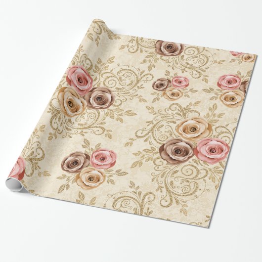 Papier Cadeau Élégant motif rose (Déroulé)