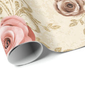 Papier Cadeau Élégant motif rose (Coin rond)