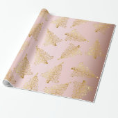Papier Cadeau Élégant Motif Rose de Noël Gold (Déroulé)