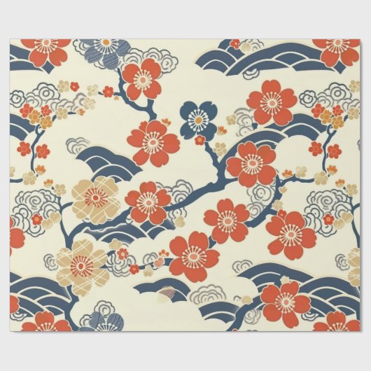 Papier Cadeau Élégant Motif sans couture en fleur de cerisier (1 (Plat)