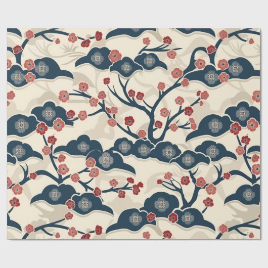 Papier Cadeau Élégant Motif sans couture en fleur de cerisier (2 (Plat)