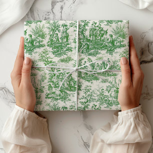 Papier Cadeau Élégant motif scénique vert vintage Toile de Jouy