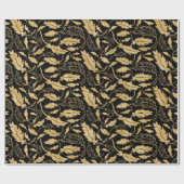 Papier Cadeau Élégant Motif Vintage Black Gold Leaf (Plat)