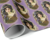 Papier Cadeau Elégant Mucha Style Portrait d'une belle femme (Coin rond)