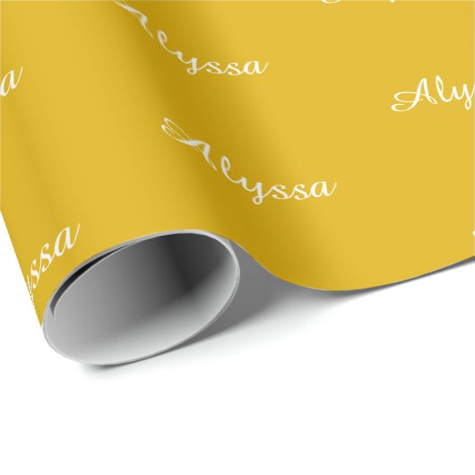Papier Cadeau Elegant Mustard jaune script personnalisé nom chic (Coin rond)