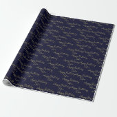Papier Cadeau Elegant Navy Gold Happy Birthday Personalized Gift (Déroulé)