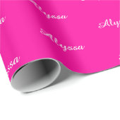 Papier Cadeau Elegant Neon Pink nom de script personnalisé chic (Coin rond)