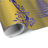 Papier Cadeau Élégant Noël bleu et or (Coin rond)