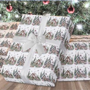 Papier Cadeau Élégant Noël Cabine d'hiver
