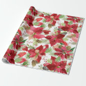 Papier Cadeau Élégant Noël de vacances Poinsettia Pine Cône (Déroulé)