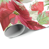 Papier Cadeau Élégant Noël de vacances Poinsettia Pine Cône (Coin rond)