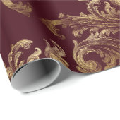 Papier Cadeau Élégant Noël des Fêtes de Brocade Rouge (Coin rond)