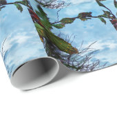 Papier Cadeau Élégant Noël Holly, ciel bleu (Coin rond)