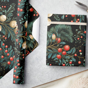Papier Cadeau Élégant Noël Mistletoe & Berry Festive