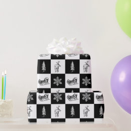 Papier Cadeau Élégant Noël Moderne Noir et Blanc