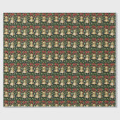 Papier Cadeau Élégant Noël Or cloches Bow rouge, Green Holly (Plat)