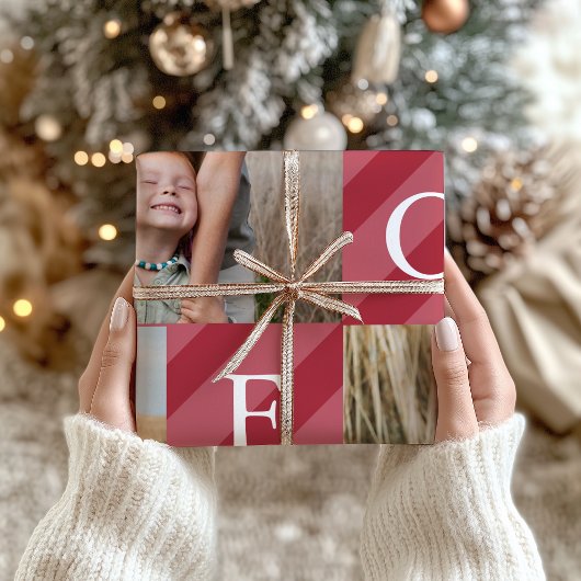 Papier Cadeau Élégant Noël Stripes Photo Collage Vacances