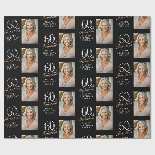 Papier Cadeau Elégant noir 60 et fabuleux 60e anniversaire Photo (Plat)