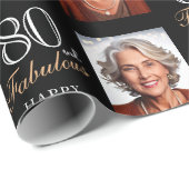 Papier Cadeau Elégant noir 80 et fabuleux 80e anniversaire Photo (Coin rond)