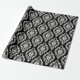 Papier Cadeau Elégant noir blanc Damas motif luxe