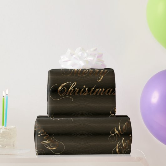 Papier Cadeau Élégant noir Brown Gold Script Joyeux Noël (Cadeaux de fête)