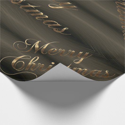 Papier Cadeau Élégant noir Brown Gold Script Joyeux Noël (Coin)