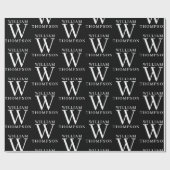 Papier Cadeau Élégant noir et blanc Nom monogramme initial (Plat)