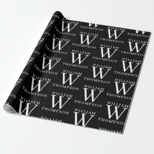 Papier Cadeau Élégant noir et blanc Nom monogramme initial