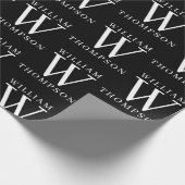 Papier Cadeau Élégant noir et blanc Nom monogramme initial (Coin)
