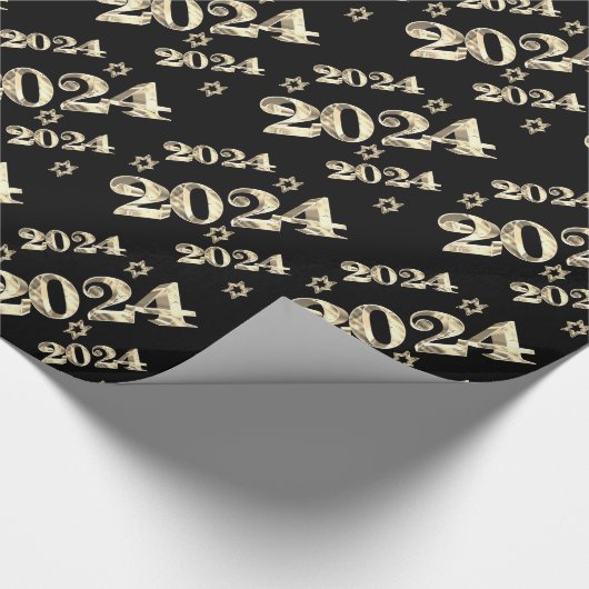 Papier Cadeau Elégant noir et or chiffres Bonne année 2024 (Coin)
