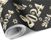 Papier Cadeau Elégant noir et or chiffres Bonne année 2024 (Coin rond)