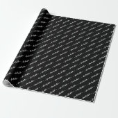 Papier Cadeau Élégant Noir Nom Balise Cursive Script Noël (Déroulé)