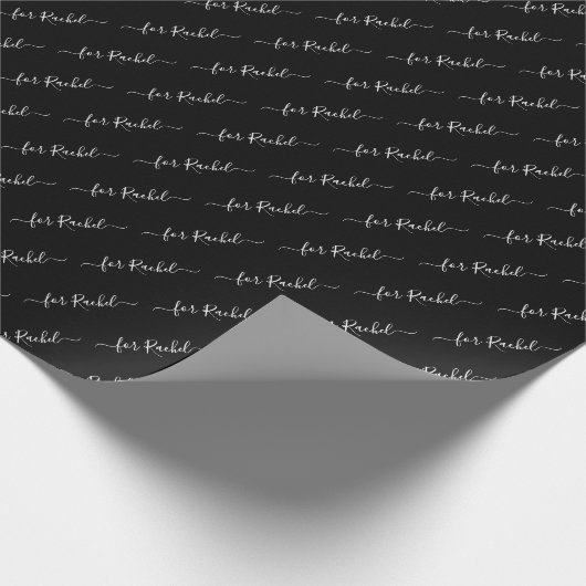 Papier Cadeau Élégant Noir Nom Balise Cursive Script Noël (Coin)