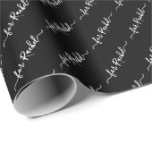 Papier Cadeau Élégant Noir Nom Balise Cursive Script Noël (Coin rond)