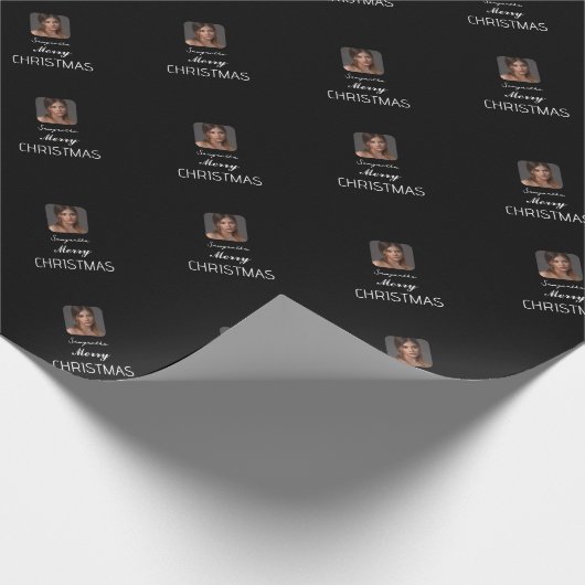 Papier Cadeau Élégant noir Nom du script photo Joyeux Noël (Coin)