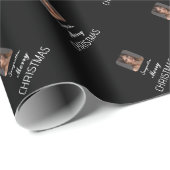 Papier Cadeau Élégant noir Nom du script photo Joyeux Noël (Coin rond)