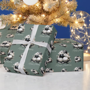 Papier Cadeau Élégant noir sage vert ivoire ornement de Noël