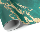 Papier Cadeau Élégant noir Turquoise en marbre doré noir Noël (Coin rond)