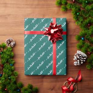 Papier Cadeau Élégant Nom Vert Balise Script Cursif Noël